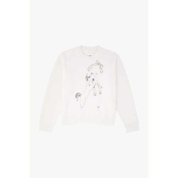MM6 Maison Margiela Horse Print Unbrushed Cotton Sweatshirt in Ecru, view 6 | Hoodies | Luxury Shoes 