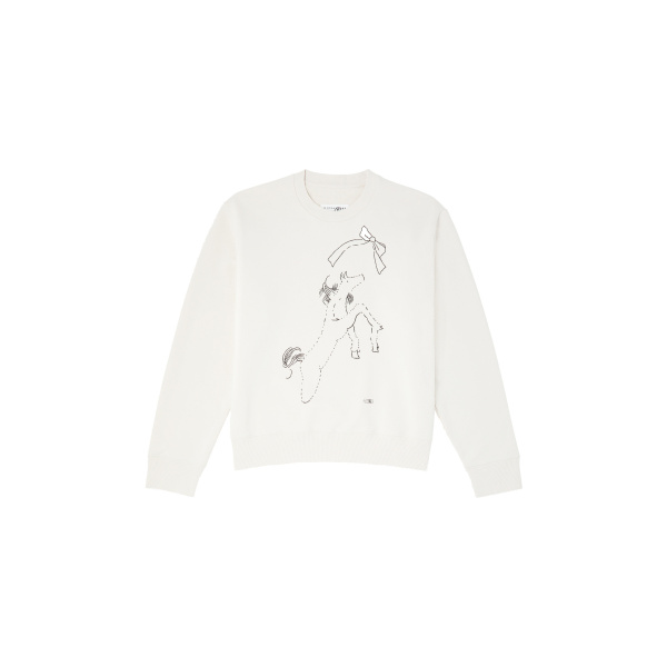 MM6 Maison Margiela Horse Print Unbrushed Cotton Sweatshirt in Ecru | Hoodies | Luxury Shoes 