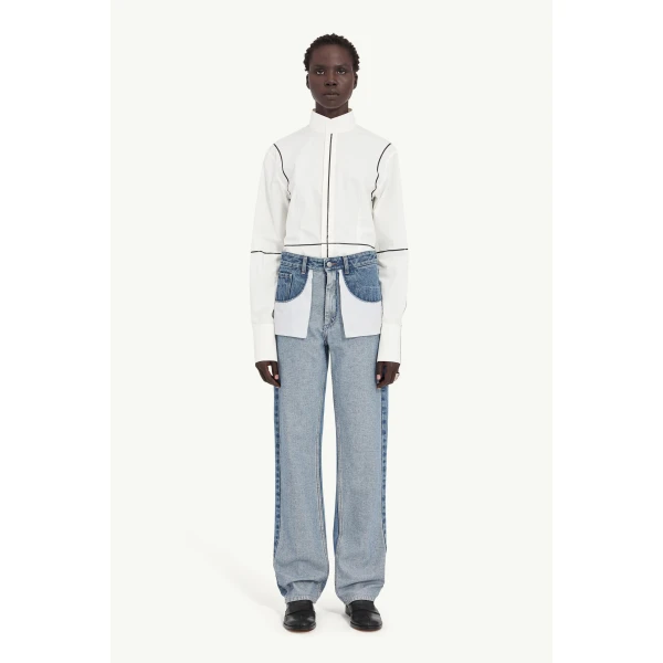 MM6 Maison Margiela Inverted-Pocket Straight-Leg Jeans in Blue, view 2 | Denim | Luxury Shoes 
