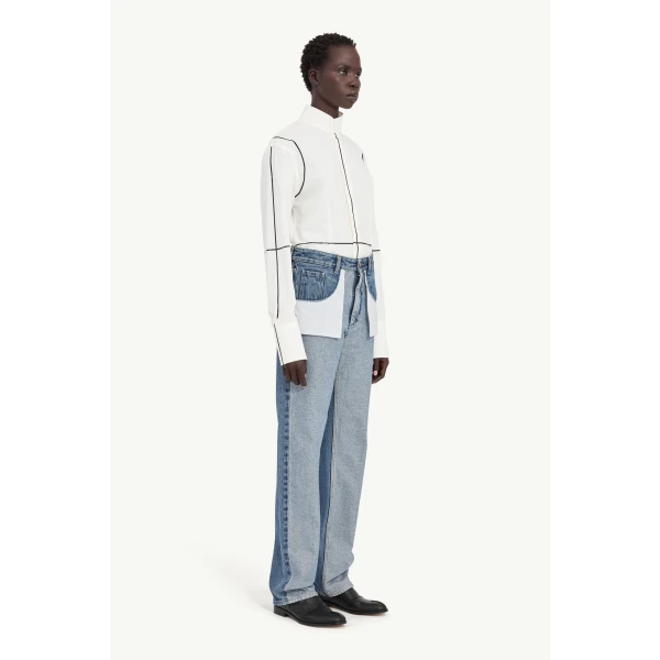 MM6 Maison Margiela Inverted-Pocket Straight-Leg Jeans in Blue, view 3 | Denim | Luxury Shoes 
