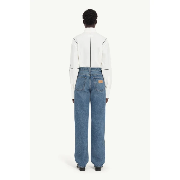 MM6 Maison Margiela Inverted-Pocket Straight-Leg Jeans in Blue, view 4 | Denim | Luxury Shoes 