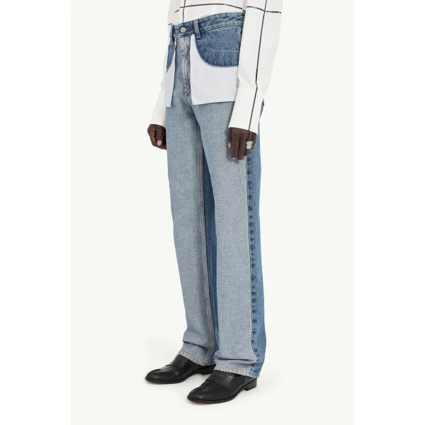 MM6 Maison Margiela Inverted-Pocket Straight-Leg Jeans in Blue, view 5 | Denim | Luxury Shoes 