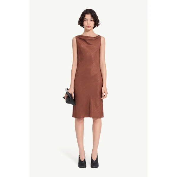 MM6 Maison Margiela Jacquard Dress in Light Brown, view 2 | Midi Dresses | Luxury Shoes 