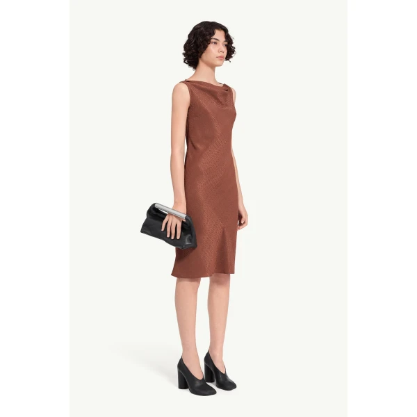 MM6 Maison Margiela Jacquard Dress in Light Brown, view 3 | Midi Dresses | Luxury Shoes 