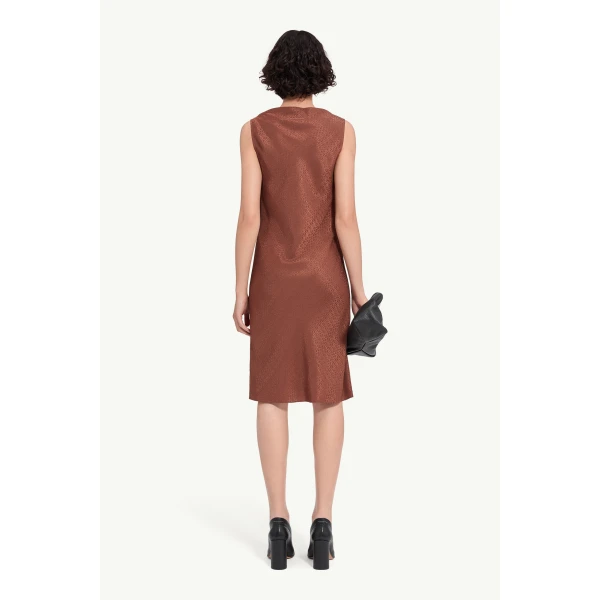 MM6 Maison Margiela Jacquard Dress in Light Brown, view 4 | Midi Dresses | Luxury Shoes 