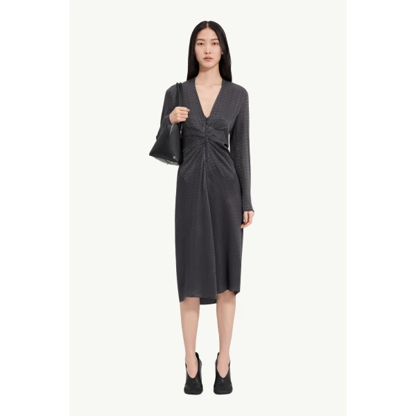 MM6 Maison Margiela Jacquard Wrap Dress in Black, view 2 | Midi Dresses | Luxury Shoes 