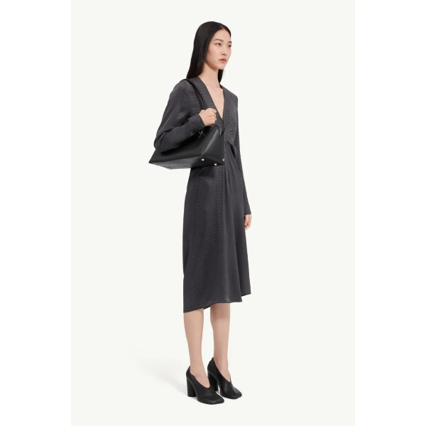 MM6 Maison Margiela Jacquard Wrap Dress in Black, view 3 | Midi Dresses | Luxury Shoes 