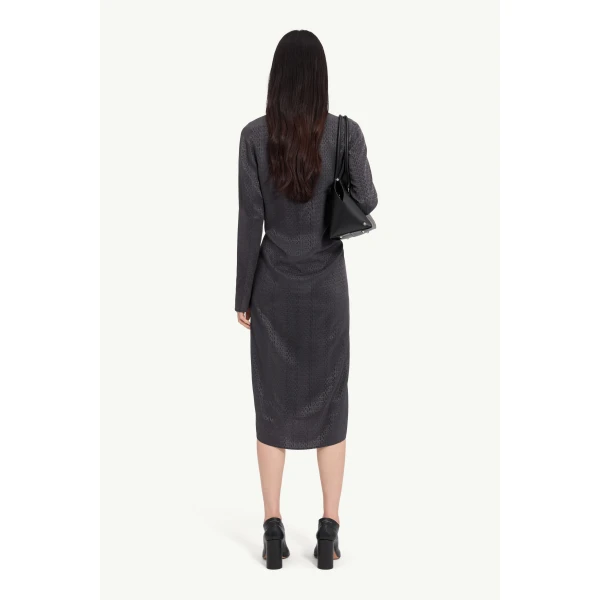 MM6 Maison Margiela Jacquard Wrap Dress in Black, view 4 | Midi Dresses | Luxury Shoes 