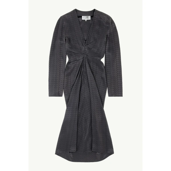 MM6 Maison Margiela Jacquard Wrap Dress in Black, view 6 | Midi Dresses | Luxury Shoes 