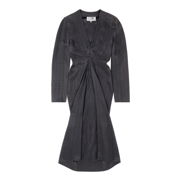 MM6 Maison Margiela Jacquard Wrap Dress in Black | Midi Dresses | Luxury Shoes 