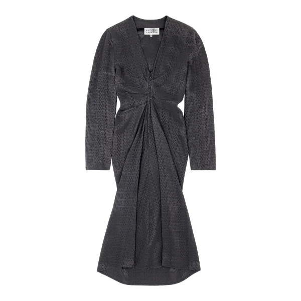 MM6 Maison Margiela Jacquard Wrap Dress in Black | Midi Dresses | Luxury Shoes 