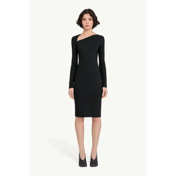 MM6 Maison Margiela Jersey Midi Dress in Black, view 2 | Midi Dresses | Luxury Shoes 
