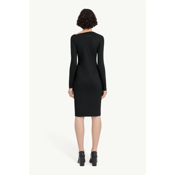 MM6 Maison Margiela Jersey Midi Dress in Black, view 4 | Midi Dresses | Luxury Shoes 