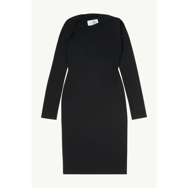 MM6 Maison Margiela Jersey Midi Dress in Black, view 6 | Midi Dresses | Luxury Shoes 