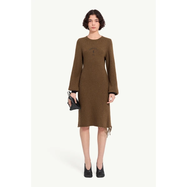 MM6 Maison Margiela Knit Midi Dress in Olive, view 2 | Midi Dresses | Luxury Shoes 