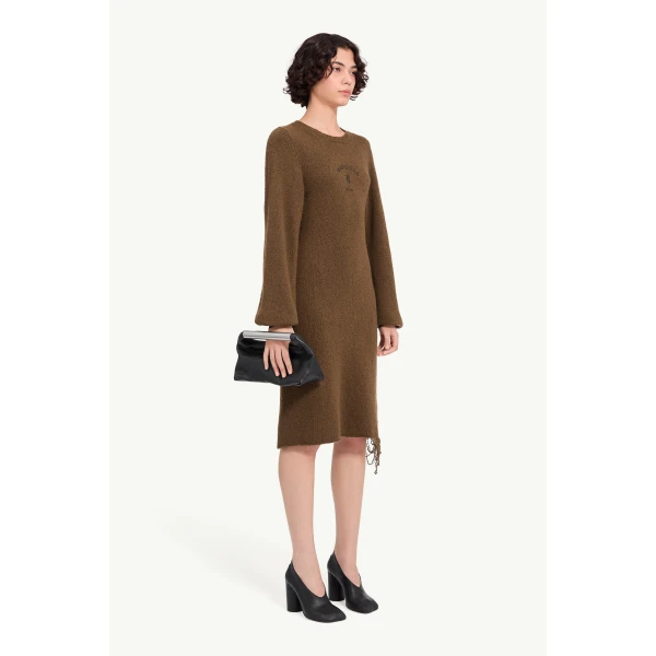 MM6 Maison Margiela Knit Midi Dress in Olive, view 3 | Midi Dresses | Luxury Shoes 