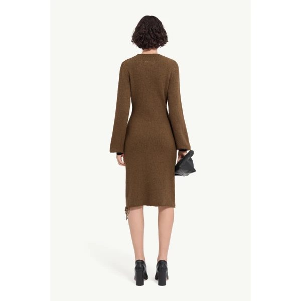 MM6 Maison Margiela Knit Midi Dress in Olive, view 4 | Midi Dresses | Luxury Shoes 