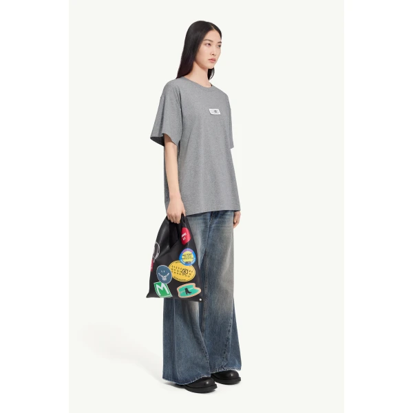 MM6 Maison Margiela Label Cotton Jersey T-Shirt in Grey Melange, view 3 | T-shirts | Luxury Shoes 