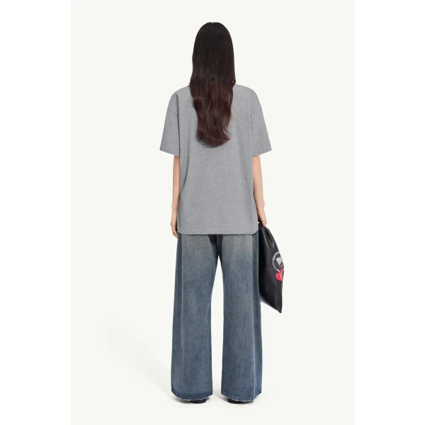 MM6 Maison Margiela Label Cotton Jersey T-Shirt in Grey Melange, view 4 | T-shirts | Luxury Shoes 