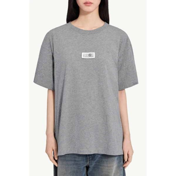 MM6 Maison Margiela Label Cotton Jersey T-Shirt in Grey Melange, view 5 | T-shirts | Luxury Shoes 