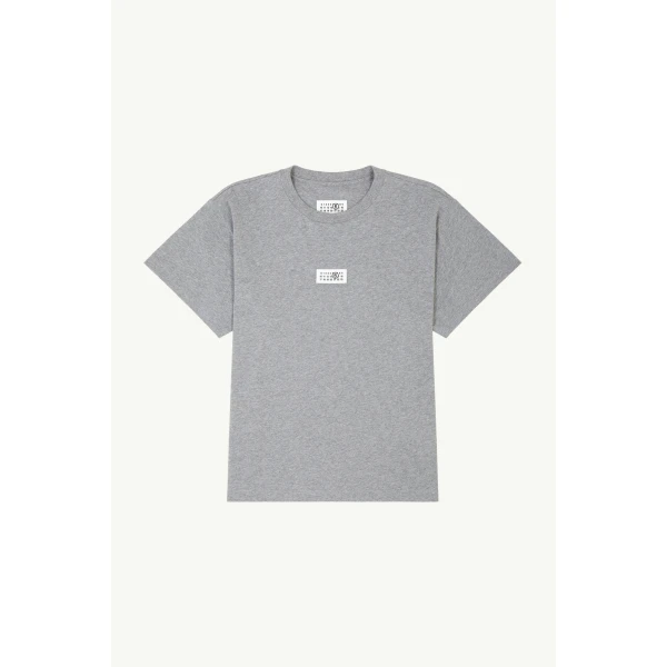MM6 Maison Margiela Label Cotton Jersey T-Shirt in Grey Melange, view 6 | T-shirts | Luxury Shoes 