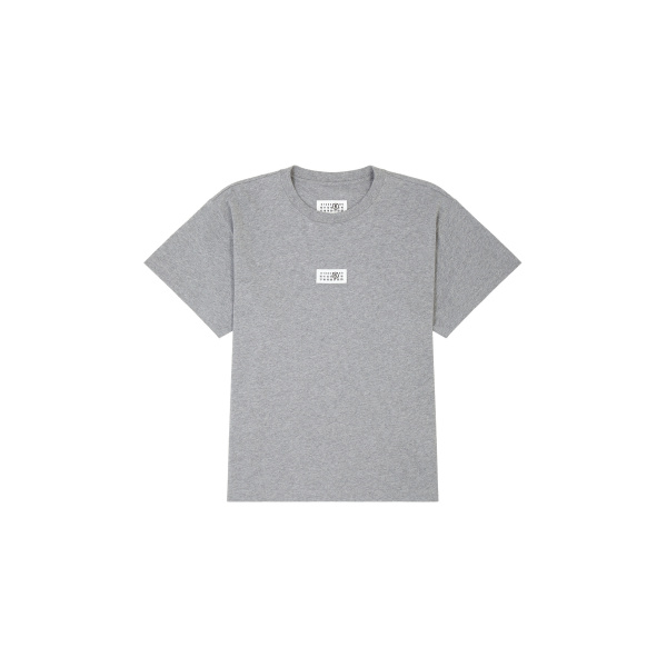 MM6 Maison Margiela Label Cotton Jersey T-Shirt in Grey Melange | T-shirts | Luxury Shoes 