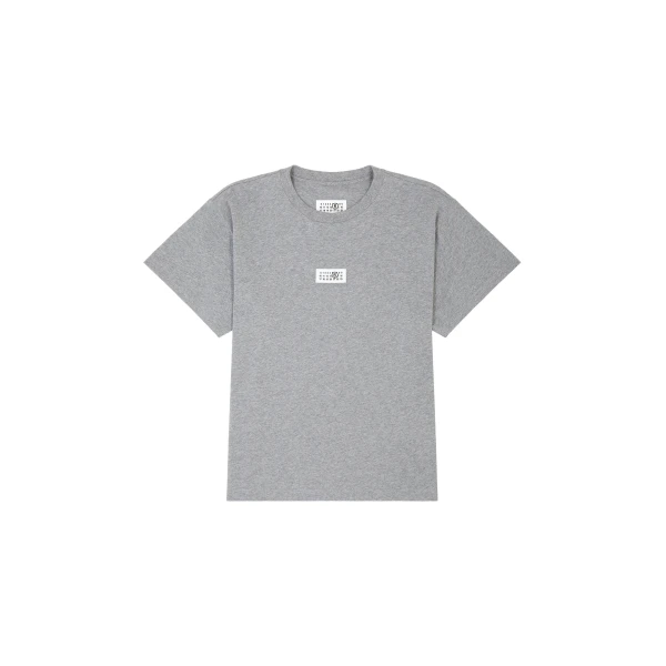 MM6 Maison Margiela Label Cotton Jersey T-Shirt in Grey Melange | T-shirts | Luxury Shoes 