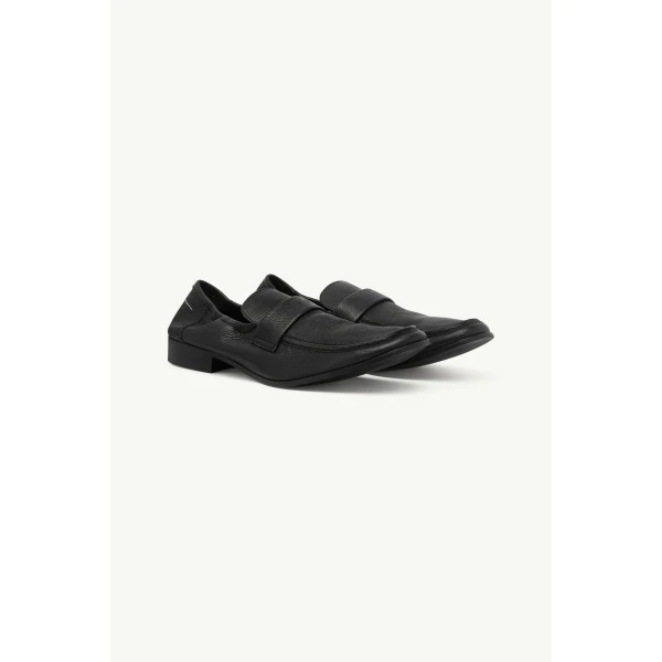 MM6 Maison Margiela Leather Swing Toe Loafers in Black, view 3 | Loafers | Luxury Shoes 