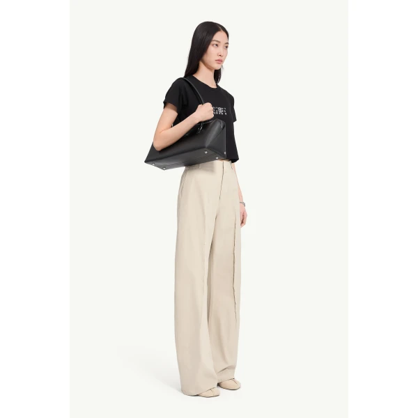 MM6 Maison Margiela Light Cotton Twill Wide-Leg Trousers in Ecru, view 3 | Wide leg pants | Luxury Shoes 