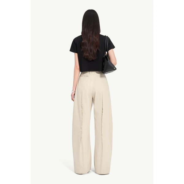 MM6 Maison Margiela Light Cotton Twill Wide-Leg Trousers in Ecru, view 4 | Wide leg pants | Luxury Shoes 