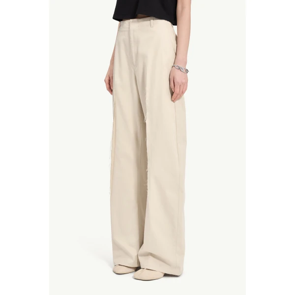 MM6 Maison Margiela Light Cotton Twill Wide-Leg Trousers in Ecru, view 5 | Wide leg pants | Luxury Shoes 