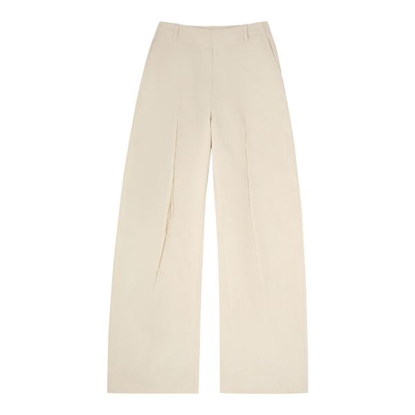 MM6 Maison Margiela Light Cotton Twill Wide-Leg Trousers in Ecru | Wide leg pants | Luxury Shoes 