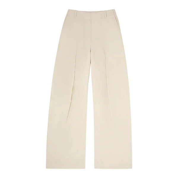 MM6 Maison Margiela Light Cotton Twill Wide-Leg Trousers in Ecru | Wide leg pants | Luxury Shoes 