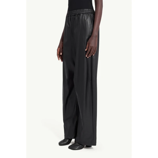 MM6 Maison Margiela Light Pleather Wide-Leg Trousers in Black, view 5 | Wide leg pants | Luxury Shoes 