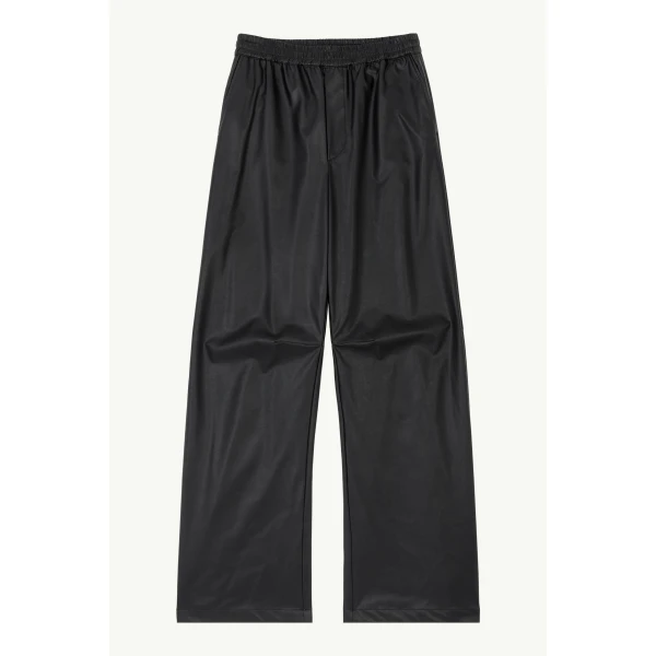 MM6 Maison Margiela Light Pleather Wide-Leg Trousers in Black, view 6 | Wide leg pants | Luxury Shoes 