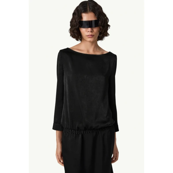 MM6 Maison Margiela Lining-Look Top in Black, view 5 | Long Sleeve | Luxury Shoes 