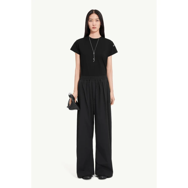 MM6 Maison Margiela Logo-Embroidered Nylon Drawstring Trousers in Black, view 2 | Sweatpants | Luxury Shoes 