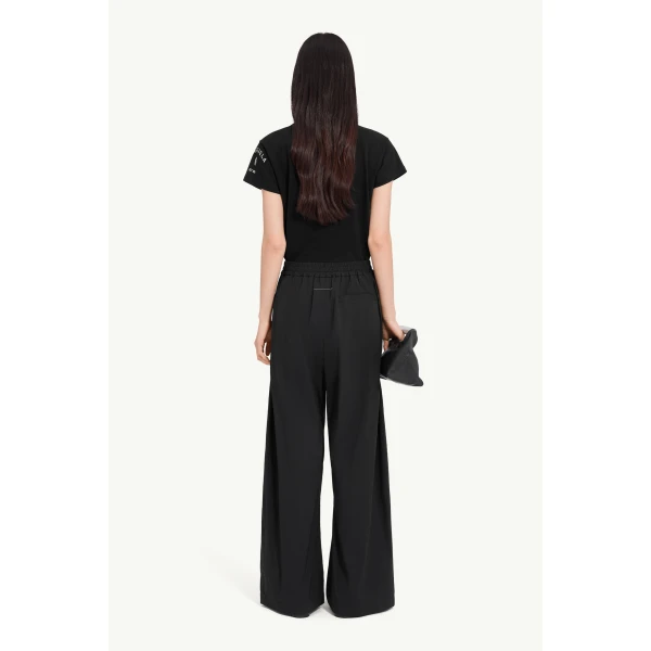 MM6 Maison Margiela Logo-Embroidered Nylon Drawstring Trousers in Black, view 4 | Sweatpants | Luxury Shoes 