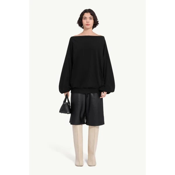 MM6 Maison Margiela Long-Sleeved Asymmetric Top in Black, view 2 | Long Sleeve | Luxury Shoes 