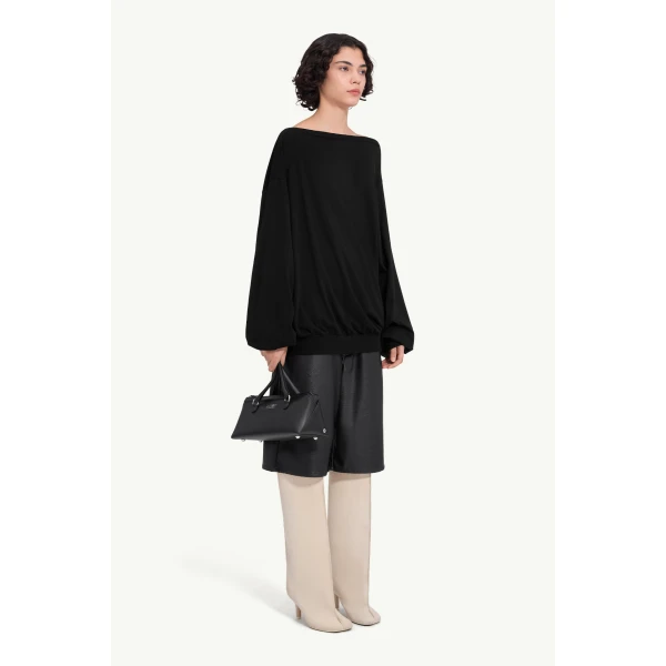 MM6 Maison Margiela Long-Sleeved Asymmetric Top in Black, view 3 | Long Sleeve | Luxury Shoes 