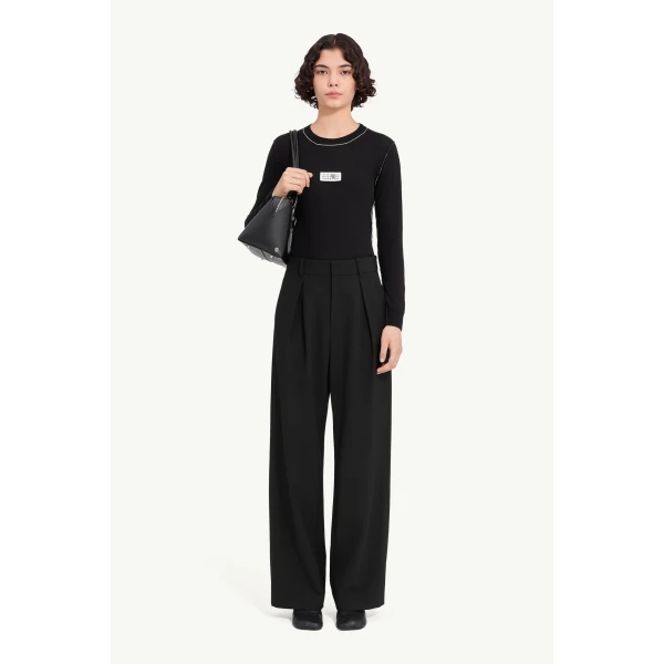 MM6 Maison Margiela Mannequin Label Wool Blend Pleated Trousers in Anthracite, view 2 | Tailored pants | Luxury Shoes 