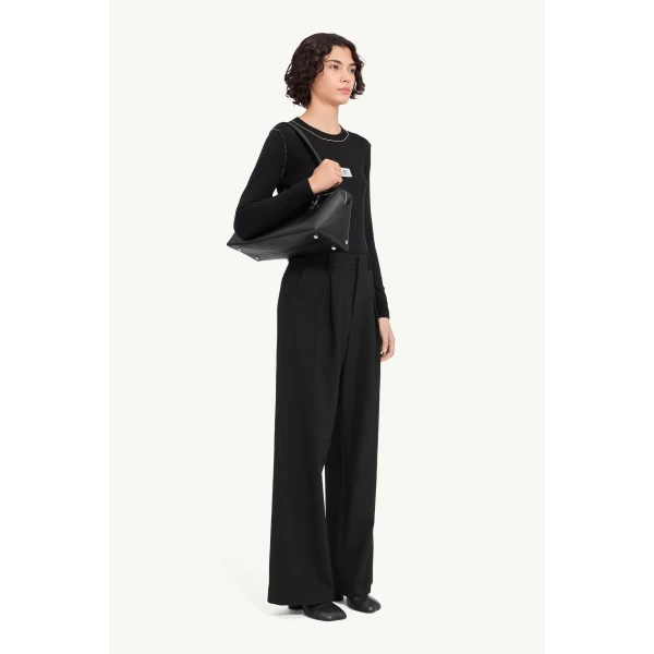 MM6 Maison Margiela Mannequin Label Wool Blend Pleated Trousers in Anthracite, view 3 | Tailored pants | Luxury Shoes 