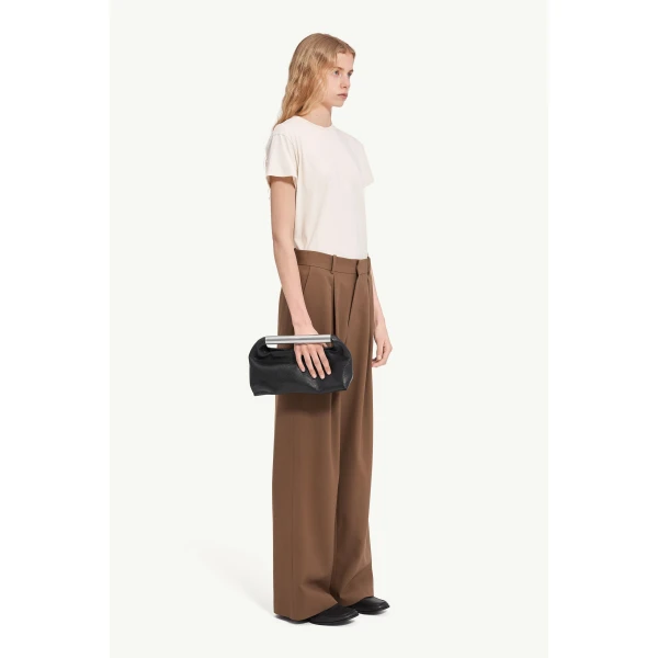 MM6 Maison Margiela Mannequin Label Wool Blend Pleated Trousers in Brown, view 3 | Tailored pants | Luxury Shoes 