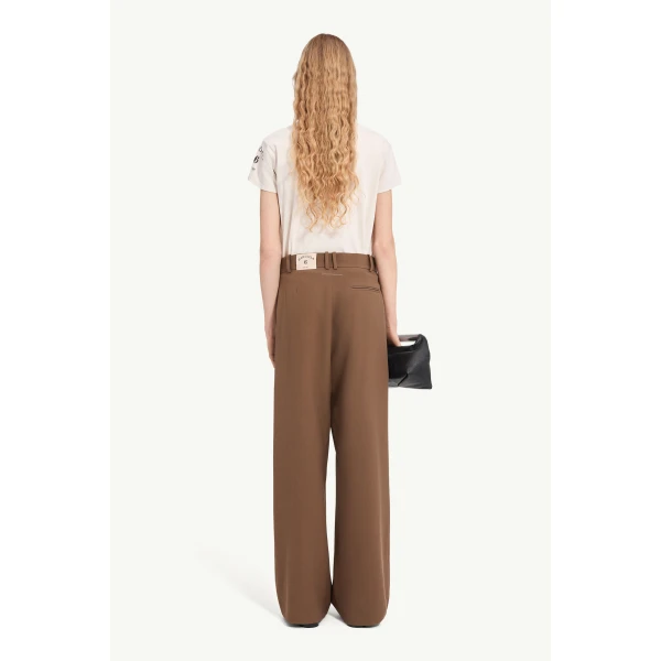 MM6 Maison Margiela Mannequin Label Wool Blend Pleated Trousers in Brown, view 4 | Tailored pants | Luxury Shoes 