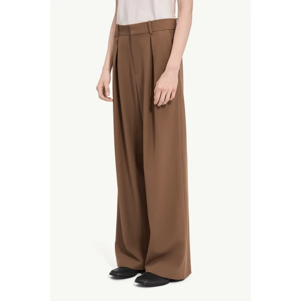 MM6 Maison Margiela Mannequin Label Wool Blend Pleated Trousers in Brown, view 5 | Tailored pants | Luxury Shoes 