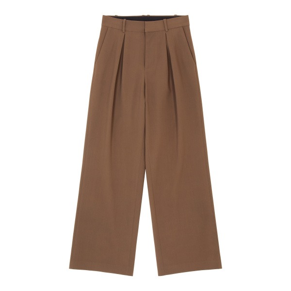 MM6 Maison Margiela Mannequin Label Wool Blend Pleated Trousers in Brown | Tailored pants | Luxury Shoes 