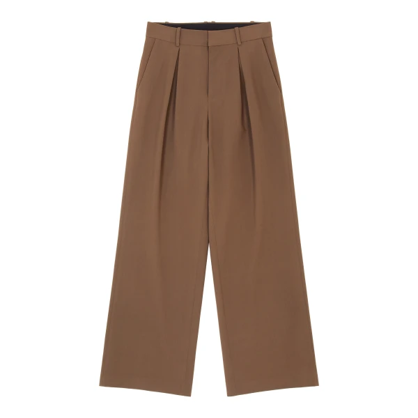 MM6 Maison Margiela Mannequin Label Wool Blend Pleated Trousers in Brown | Tailored pants | Luxury Shoes 