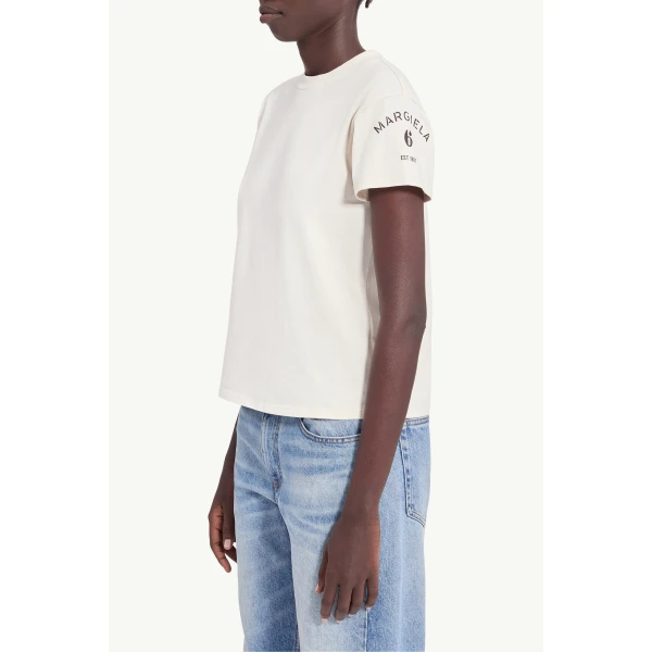 MM6 Maison Margiela Mannequin-Print Cotton Jersey T-Shirt in Ecru, view 5 | T-shirts | Luxury Shoes 