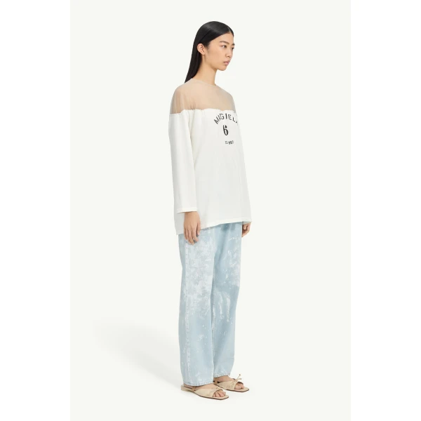 MM6 Maison Margiela Mannequin Print Jersey Top in White, view 3 | T-shirts | Luxury Shoes 