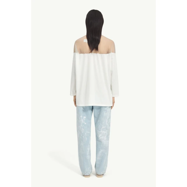 MM6 Maison Margiela Mannequin Print Jersey Top in White, view 4 | T-shirts | Luxury Shoes 